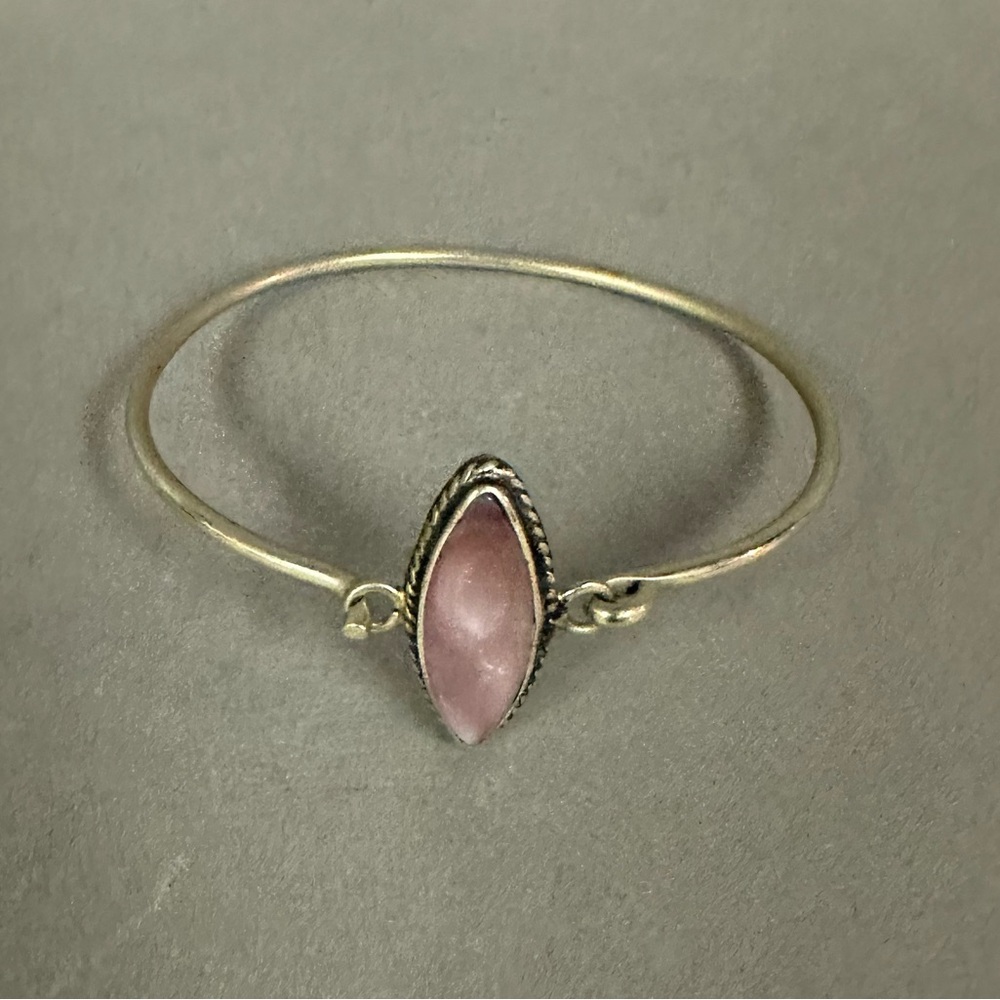 Vintage Silver & Rose Quartz Stone Bracelet